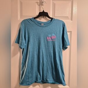 Surf Style Blue T-Shirt with Pink Surf Style Logo, Size M